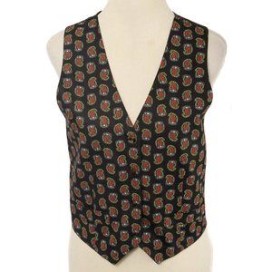 BECHAMEL Black Paisley Print Front Cotton Button Vest Women's Size Large